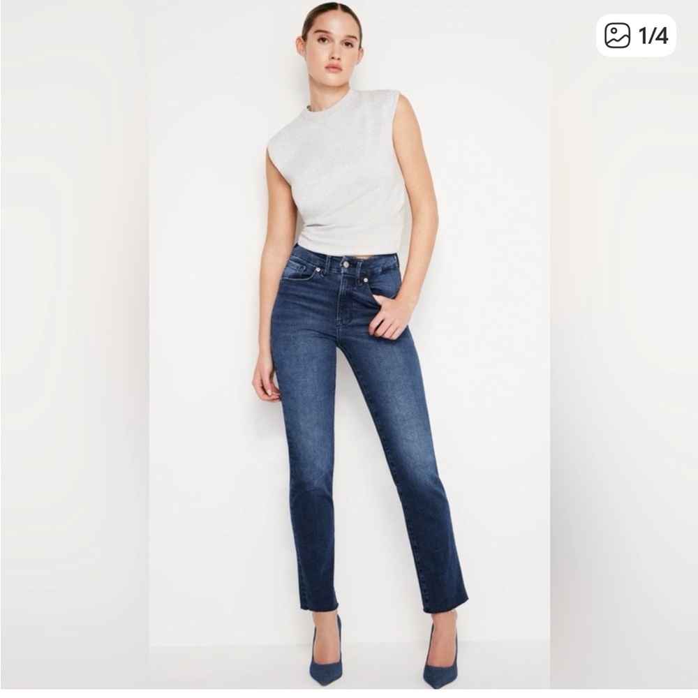 Good American Dark Blue Straight-Leg Jeans
